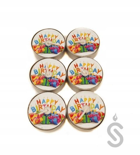 Podgrzewacze dekoracyjne Happy Birthday urodziny 6 Podgrzewacze dekoracyjne Happy Birthday urodziny 6