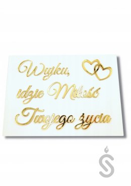 Tablica weselna wujku idzie miłość złote lustro