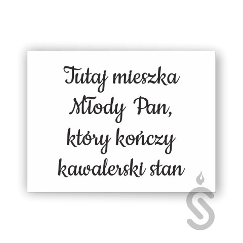 Hurt - Tutaj mieszka Młody Pan który kończy kawalerski stan - Tablica weselna Hurt - Tutaj mieszka Młody Pan który kończy kawalerski stan - Tablica weselna