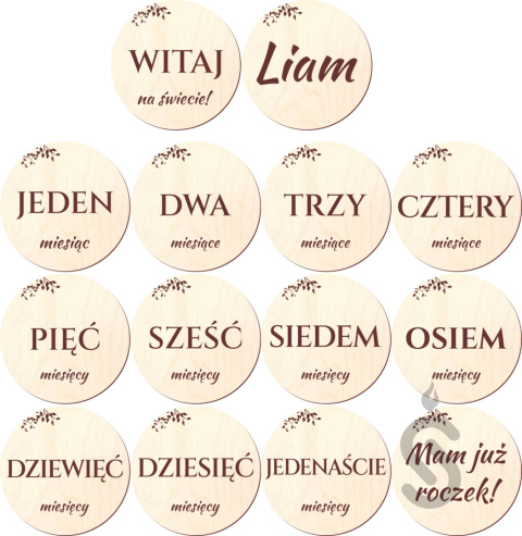 Miesiące słownie - Drewniane tabliczki do zdjęć - 14 szt. Miesiące słownie - Drewniane tabliczki do zdjęć - 14 szt.