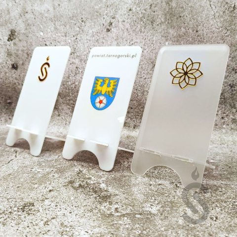 Stojak podstawka na telefon plexi z logiem firmy Stojak podstawka na telefon plexi z logiem firmy