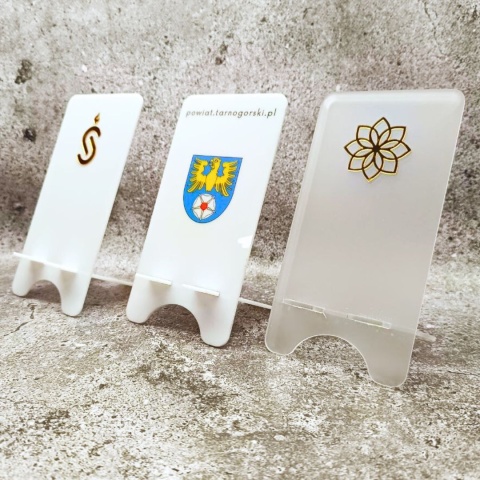 Stojak podstawka na telefon plexi z logiem firmy Stojak podstawka na telefon plexi z logiem firmy
